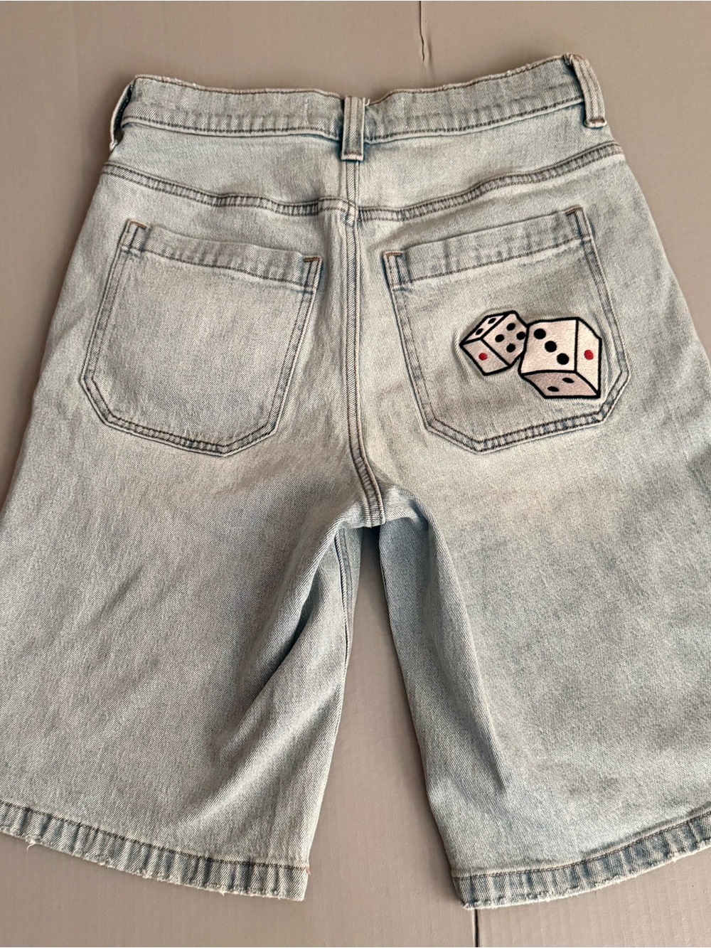 Hollister Light Wash Dice Graphic Super Baggy Denim Shorts 28